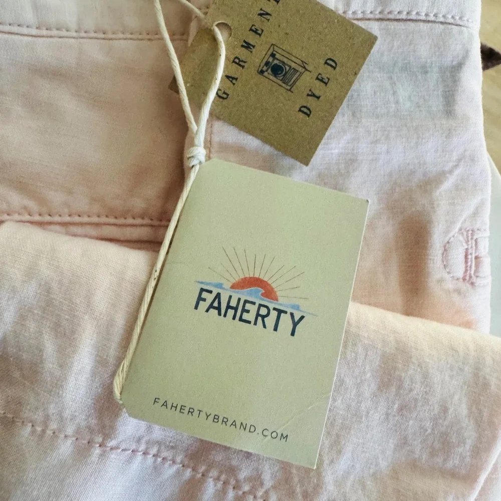 Faherty Malibu Linen &‎ Cotton Chino Shorts, Size 40 Waist, Summer Pink, NWT